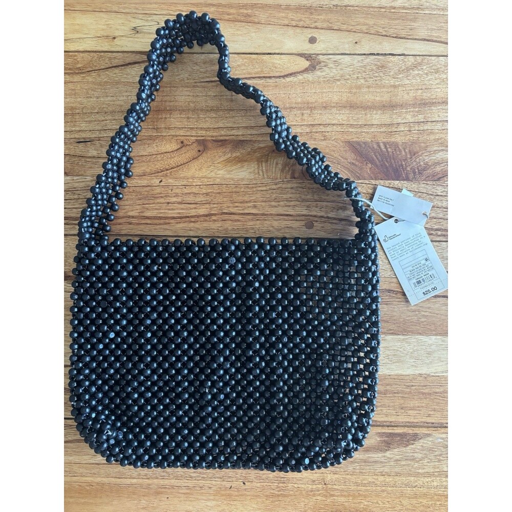 NWT A New Day Black Wooden Beaded Purse Shoulder Bag Ethically Handcrafted Boho
